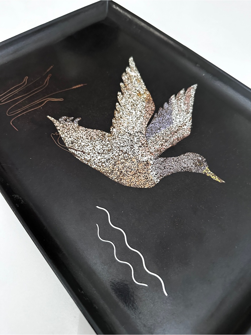 Vintage Coroc Flying Duck Decorative Accent Black Tray 15” x 10.5”